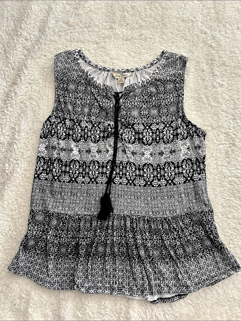 Lucky Brand Women's Black & White Geometric Tank Top Size S